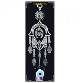 Silver Plated  Metal Hamsa with Evil Eye Bead