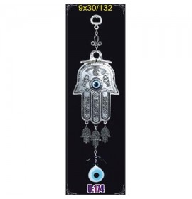 Silver Plated  Metal Hamsa with Evil Eye Bead