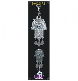 Silver Plated  Metal Hamsa with Evil Eye Bead