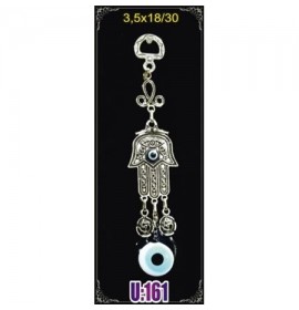 Silver Plated  Metal Hamsa with Evil Eye Bead
