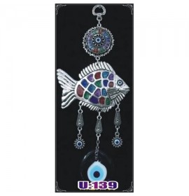 Silver Plated  Metal Fish with Evil Eye Bead