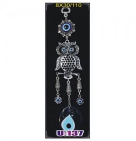  Silver Plated Metal Owl with Evil Eye Bead