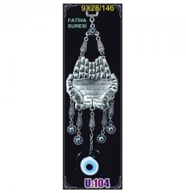 Silver Plated Metal Al-Fatiha with Evil Eye Bead