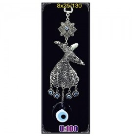  Silver Plated Metal Whirling Dervish with Evil Eye Bead