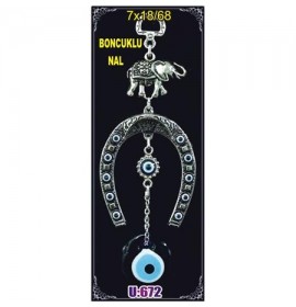  Silver Plated Metal Horseshoe with Evil Eye Bead